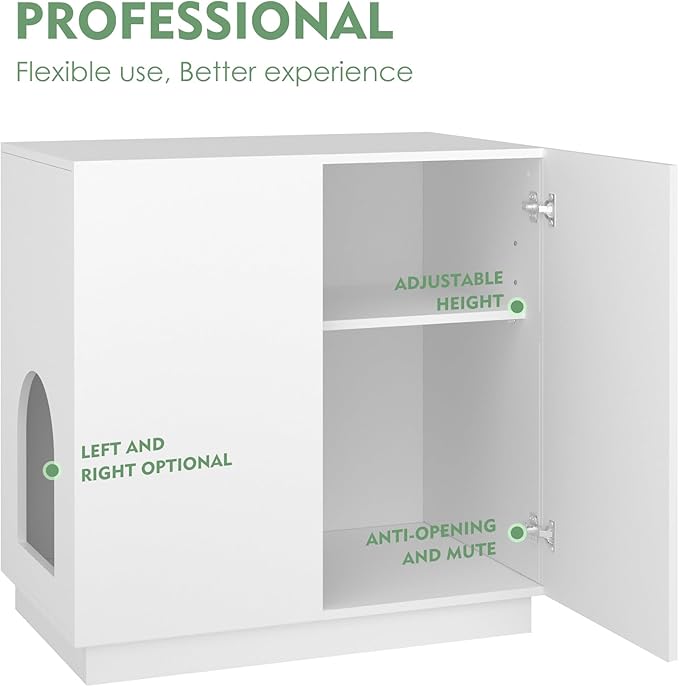 Large/Tall Litter Box Enclosure, Modern Wooden Litter Box Furniture for XL Litterbox with Hidden Storage as Sideboard Cabinet (White)-Mewly Pet