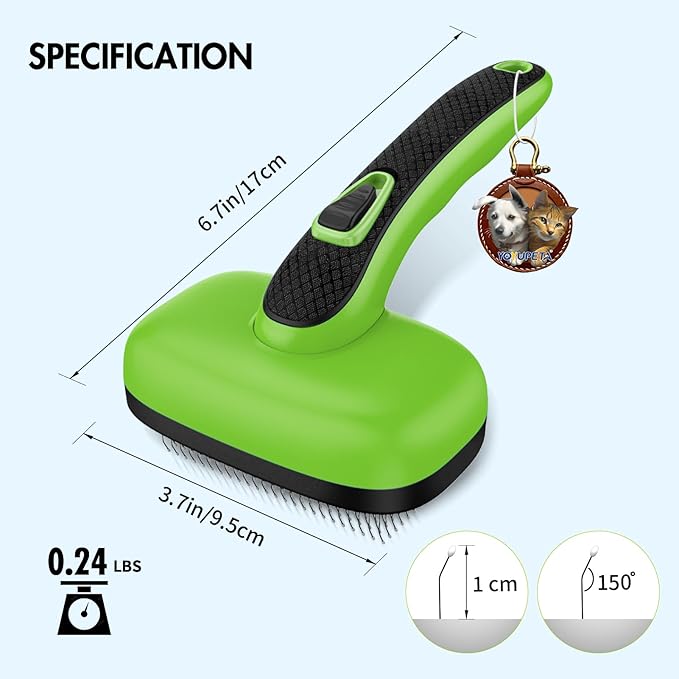 Dog Self Cleaning Slicker Brush for Shedding, Ideal for Short Long Haired Dogs, Including Cat. Removes Loose Fur, Undercoat, Mats, Tangled Hair. Suit for Large Medium Small Animal, Green-Mewly Pet