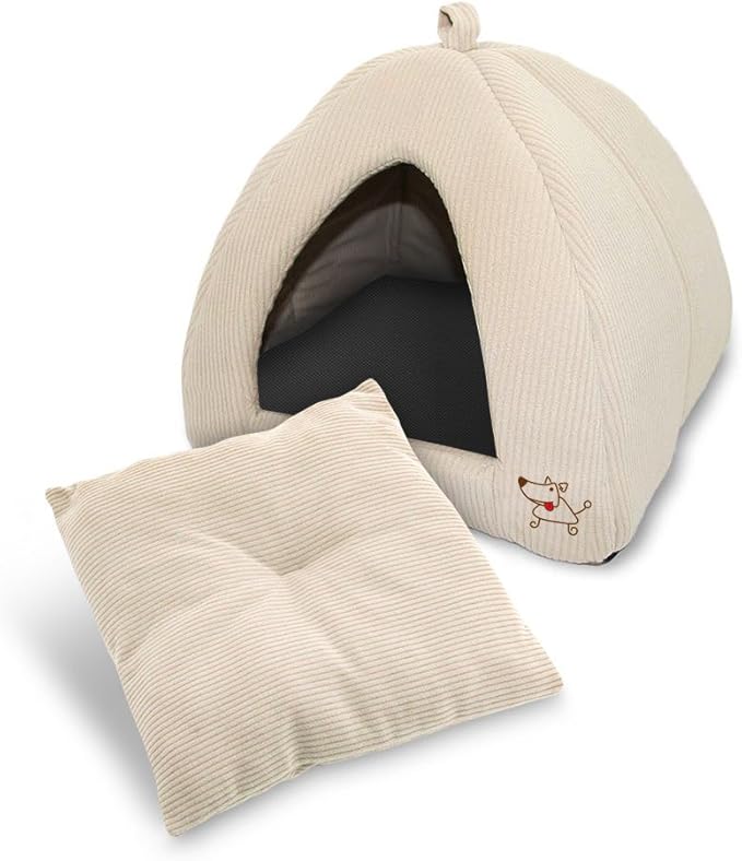 Pet Tent-Soft Bed for Dog and Cat by Best Pet Supplies - Beige Corduroy, 19" x 19" x H:19"-Mewly Pet