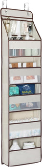 Univivi 6-Shelf Over Door Hanging Organizer Fabric Baby Door Storage with 5 Large Pockets and 3 Small PVC Pockets Wall Mount Hanging Storage Organizers for Baby Essential (Beige)