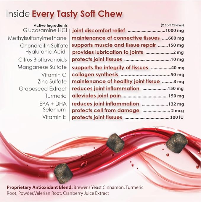 PHS Joint MAX Triple Strength (TS) Chewable Tablets for Dogs - Glucosamine, Chondroitin, MSM - Vitamins, and Antioxidants - Hip and Joint Pain Relief and Support Supplement - Made in USA - 120 Tablets-Mewly Pet