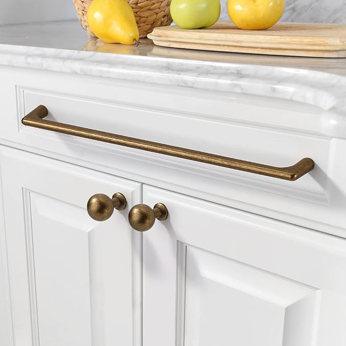 Amerdeco 10 Pack Antique Brass Cabinet Pulls 10 Inch(320MM) Hole Centers Kitchen Vintage Retro Cabinet Handles Hardware for Cabinets Cupboard Handles ZH0041