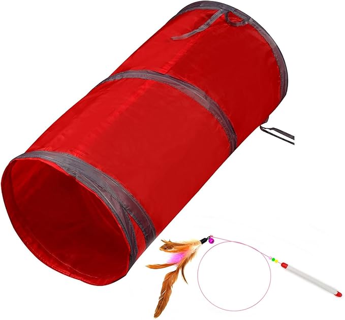 iCAGY Cat Tunnel for Indoor Cats Interactive, Rabbit Tunnel Toys, Pet Toys Play Tunnels for Cats Kittens Rabbits Puppies Crinkle Collapsible Pop Up Red 20"-Mewly Pet