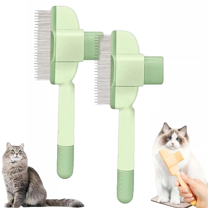Avatore Zenbrush Cat Comb, 2025 Upgraded Cat Brush with Release Button, Flea Comb for Cats, Click Self Cleaning Pet Hair Removal Combs (Green*2)-Mewly Pet