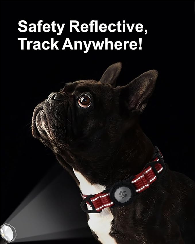 TagME Airtag Dog Collar,Waterproof Reflective Pet Collar with Airtag Holder,Soft Padded and Double D-Rings for Small Dogs,Red-Mewly Pet