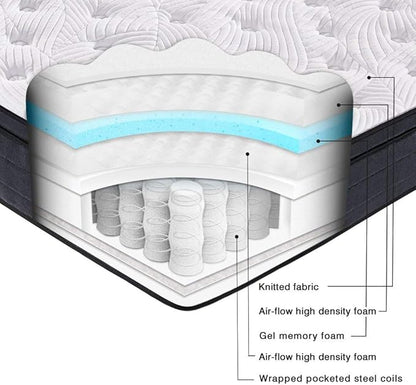 Sweetnight Queen Mattress in a Box - 12 Inch Plush Pillow Top Hybrid Mattress, Gel Memory Foam for Motion Isolating Individually Wrapped Coils, Queen Size, Twilight