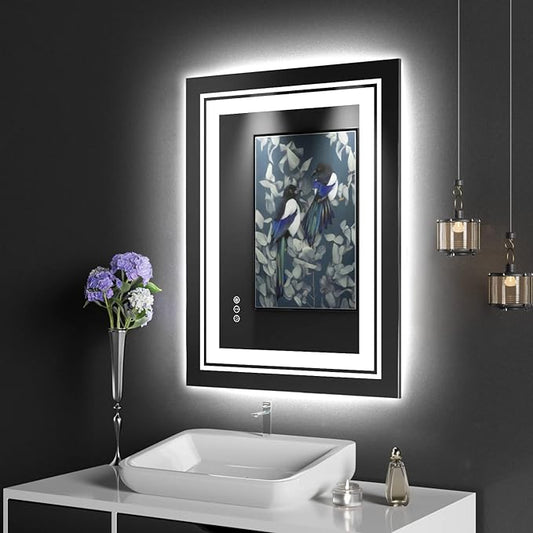 23.6" x 31.5" LED Bathroom Mirror with Lights, Front and Backlit Mirror, Anti-Fog Lighted Vanity Mirror, Stepless Dimmable, 3 Colors LED Mirror (Horizontal/Vertical)