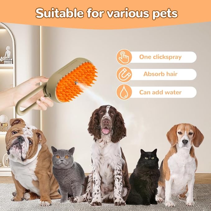 Cat Steam Brush, New 3 in 1 Pet Steam Groomer Brush, Rechargeable Pets Steam Groomer Comb for Massaging and Cleaning Shedding Pet Hair, Multifunctional Hair Removal Comb Cats and Dogs (White)-Mewly Pet