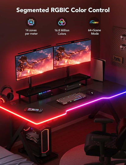 Govee RGBIC Gaming Lights, 10ft Neon Rope Lights Soft Lighting for Gaming Desks, LED Strip Lights Syncing with Razer Chroma, Support Cutting, Smart App Control, Music Sync, Adapter (Only 2.4G Wi-Fi)