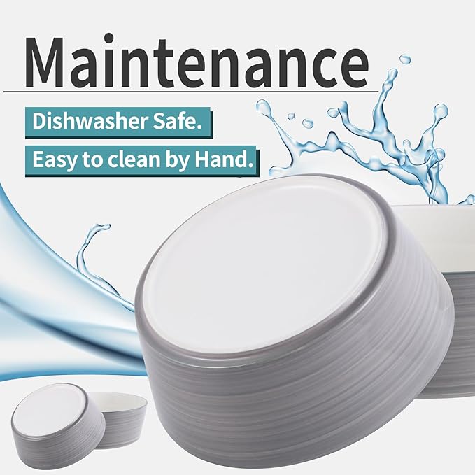 Grey White Dog Bowl Ceramic for Medium Large Breed, Heavy Weighted Dog Food Water Feeder Dish, 8 in Non - Slip Modern Cute Extra Big Porcelain Pet Bowl Maze Wide Mouth-Mewly Pet