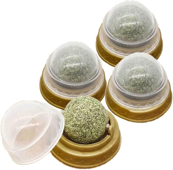 Oncpcare 4 Pack Catnip Balls, Natural Mint Leaf Catnip Ball for Cats Wall Cat Nip Cat Treats Magic Toy for Kitten Kitty Playing Chewing-Mewly Pet
