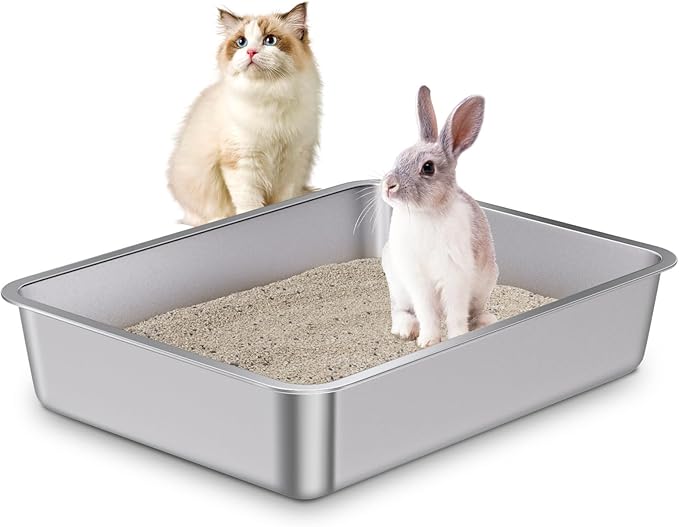 Stainless Steel Cat Litter Box 4in Low Entry,Metal Litter Box for Small Cats/Kitty Easy to Clean,Cat LitterBox for Kitten Elderly Cats,Non Stick, No Smell-Mewly Pet