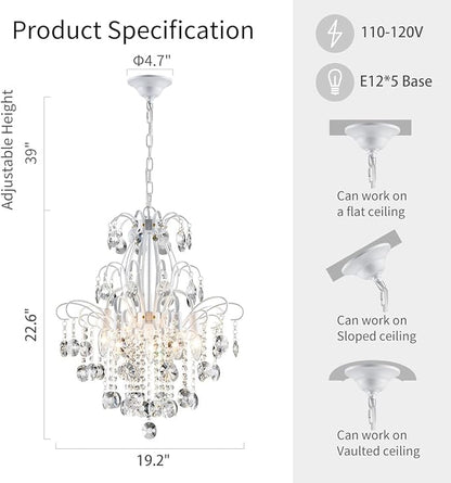 WUZUPS Crystal Chandelier 5-Light Pendant Ceiling Light Modern Lighting Fixture for Bedroom Hallway Bar Kitchen Bathroom, H 22.6'' x W 19.2'', E12 Base, White