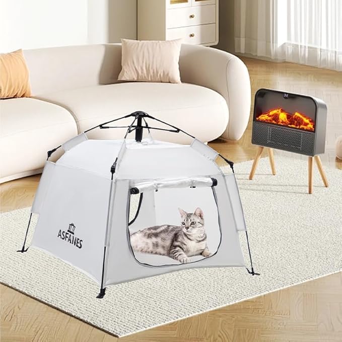Outdoor Waterproof Pet Automatic Camping Tent, Pop up Cave Bed for Indoor Cats and Small Dogs, Portable Cat House Dog House, White.-Mewly Pet