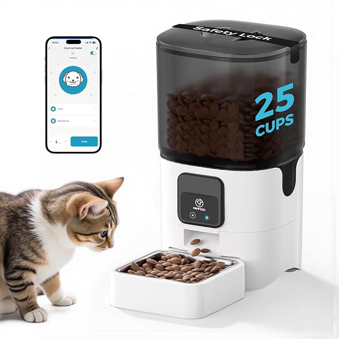 PAPIFEED 5G WiFi Automatic Cat Feeders: Smart Automatic Cat Food Dispenser with Slow Feeding Mode, Detachable for Easy Cleaning, Pet Feeder with Alexa, 1-30 Meals Per Day for Multiple Pets (6L/25 Cup)-Mewly Pet
