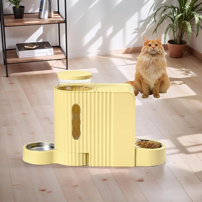 Automatic Cat Food Feeder and Water Dispenser,2 in 1 Gravity Cat Feeder and Water Dispenser with Stainless Steel Bowl,2 Pack Large Capacity Self Feeding for Small Medium Pets Puppy Kitten-Mewly Pet
