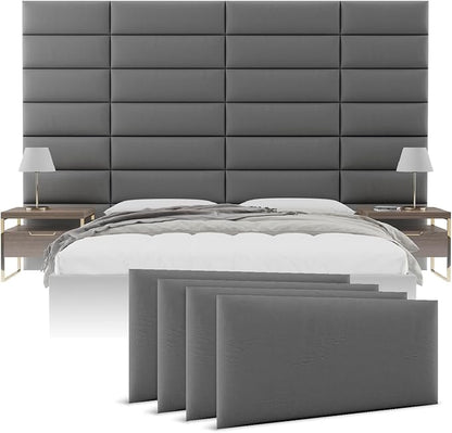 Vänt Upholstered Wall Panels - King/Cal King Size Wall Mounted Headboards - Vintage Leather Gray Pewter - Twin/King - Set of 4 Panels (Each Individual Panel 39"x11.5")