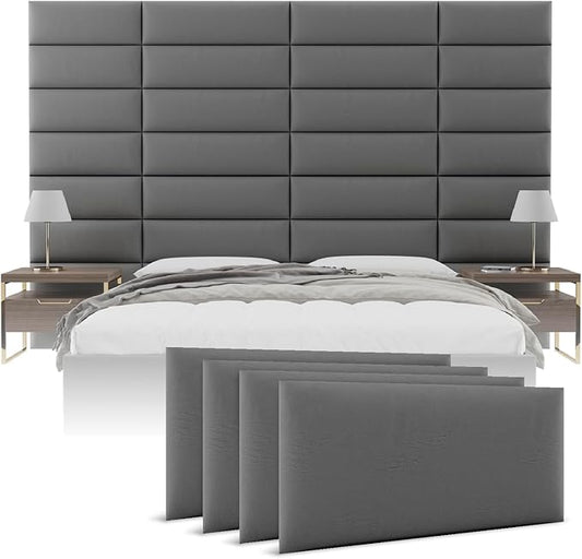 Vänt Upholstered Wall Panels - King/Cal King Size Wall Mounted Headboards - Vintage Leather Gray Pewter - Twin/King - Set of 4 Panels (Each Individual Panel 39"x11.5")