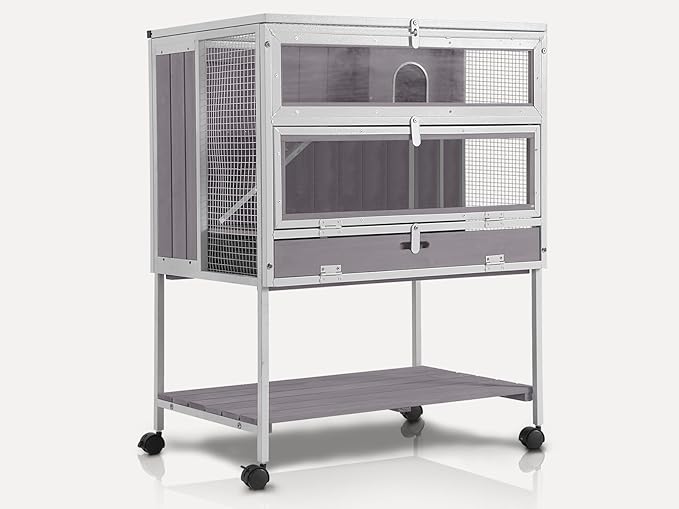 Guinea Pig Cage, Moveable Metal Frame Hamster Cage Anti-Chewing with Aluminium Alloy Edge, Hideouts, Ramps, Seesaws Chewing Toy, Deeper Pull-Out Leakproof Tray for Indoor Outdoor（White）-Mewly Pet