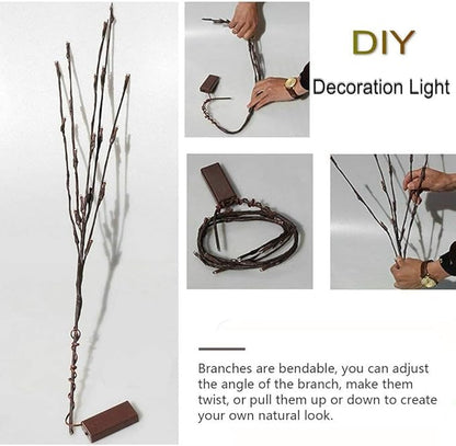 DK177 6 Pack Led Branch Light Battery Operated Lighted Branch Vase Filler Willow Tree Artificial Little Twig Power Brown 30 Inch 20 LED for Home Romantic Decoration, White