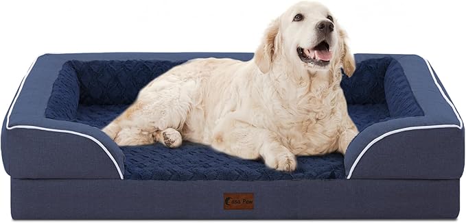 Orthopedic XL Dog Bed for Extra Large Dogs, Waterproof Memory Foam Dog Beds with Sides, Non-Slip Bottom and Egg-Crate Foam Big Dogs Couch Beds with Removable Washable Cover(X-Large,Navy Blue)-Mewly Pet