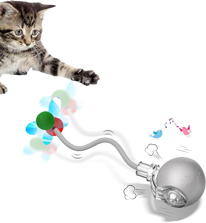 Interactive Cat Toys for Indoor Cats - Kitten Toy with Speedy Tail 2.0, Automatic Cat Toys for Bored Indoor Adult Cats, Motion-Activated, 2025 New Upgraded, USB Rechargeable (Grey)-Mewly Pet
