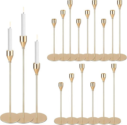 Gold Candlestick Holders Bulk, Taper Candles Holder for Table Centerpiece Set of 18 Metal Candle Sticks Holders Stand Candelabra Candle Holder for Christmas, Wedding, Dinning, Home Decor