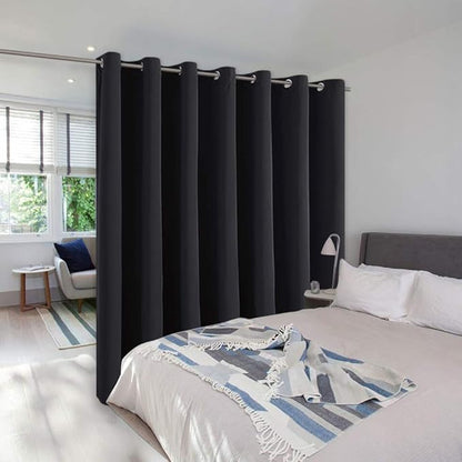 NICETOWN Room Separating Divider, Room Divider Curtain Screen Partition, Function Thermal Blackout Patio Door Panel, Sliding Door Insulated Curtain for Patio, Black, 12.5ft Wide x 8ft Long