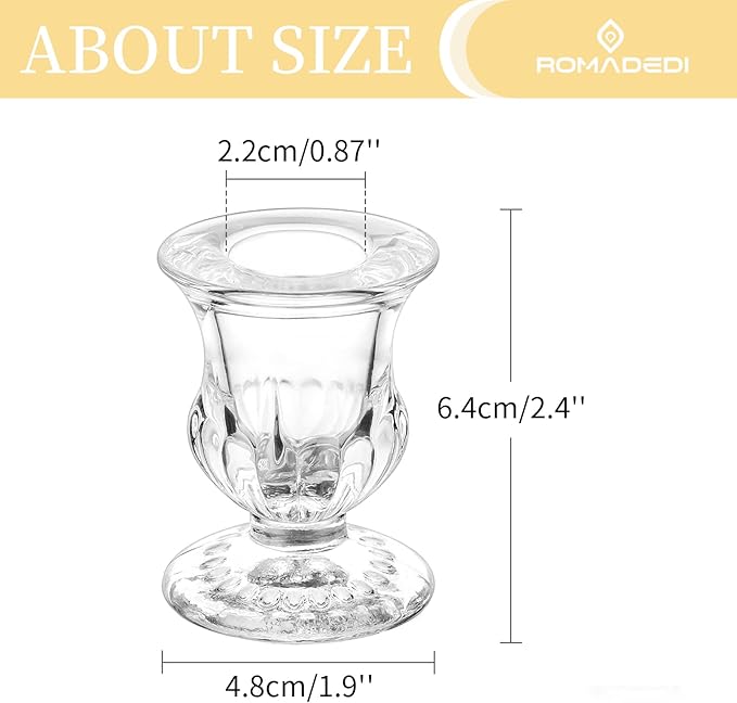 20 Pcs Glass Taper Candle Holders - Romadedi Clear Small Candlestick Holder Bulk, Thicker Glass Candle Sticks Set for Wedding Christmas Party Dining Table Table Centerpiece Decor