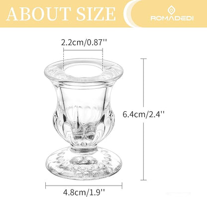 20 Pcs Glass Taper Candle Holders - Romadedi Clear Small Candlestick Holder Bulk, Thicker Glass Candle Sticks Set for Wedding Christmas Party Dining Table Table Centerpiece Decor