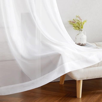 NICETOWN Voile White Sheer Curtains 84 inches Long for Sliding Glass Door, Grommet Casual Airy & Elegant Extra Wide Window Treatments for Bedroom/Living Room, W66 x L84, 2 Panels
