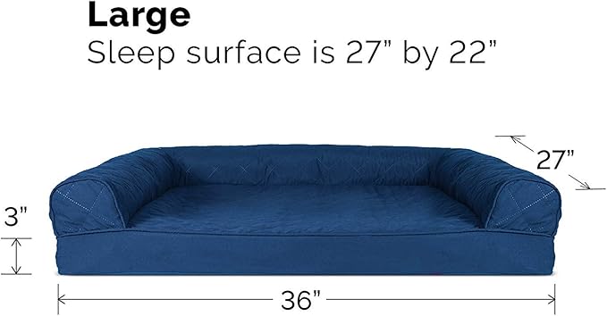 Furhaven Cooling Gel Dog Bed for Large/Medium Dogs w/ Removable Bolsters & Washable Cover, For Dogs Up to 55 lbs - Quilted Sofa - Navy (Blue), Large-Mewly Pet