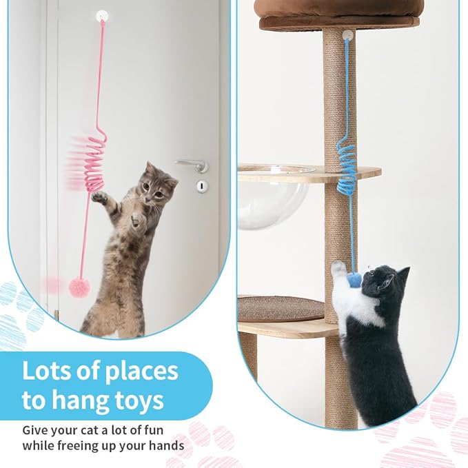 Hanging Plush Cat Toy Ball, Interactive Cat Toys for Indoor Cats with Bell, Cat Springs to Keep Them Busy/Reduce Boredom, 80 Inch-Upgraded (Blue+Pink)-Mewly Pet