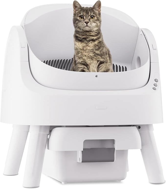 Automatic Litter Box, Open-Top Self Cleaing Litter Box with Safety Sensors and 10 L Waste Container, Suitable for Multiple Cats, White-Mewly Pet