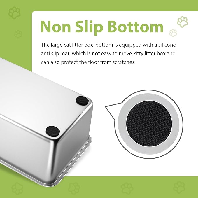 Stainless Steel Litter Box, Large Litter Box with Lid, Splash Proof, or Rusts, Black (23.5" L x 15.5" W x 14" H)-Mewly Pet