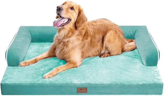 Orthopedic Washable Large Dog Bed, Dog Beds with Removable Cover, Large X XL Pet with Bolster, Washable Aqua Blue Dog Beds with Orthopedic Egg Foam for Medium Large Dogs-Mewly Pet
