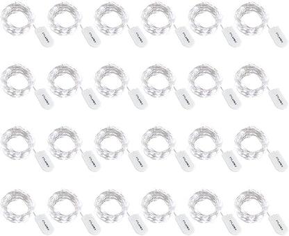 CYLAPEX Pack of 24 Cool White Fairy Lights String Battery Operated Fairy Lights, 3.3ft 20 LEDs Firefly Lights Silver Coated Copper Wire Lights for DIY Decor Christmas Decoration Costume