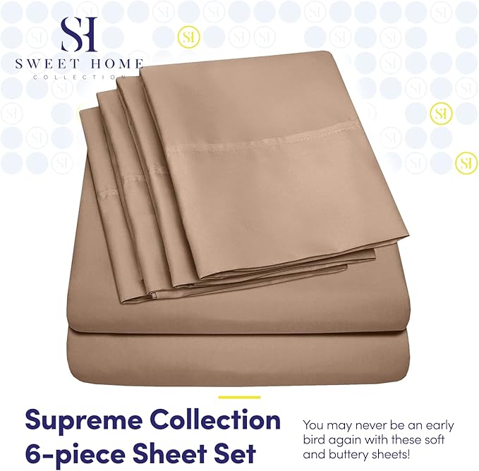 King Size Bed Sheets - 6 Piece 1500 Supreme Collection Fine Brushed Microfiber Deep Pocket King Sheet Set Bedding - 2 Extra Pillow Cases, Great Value, King, Taupe