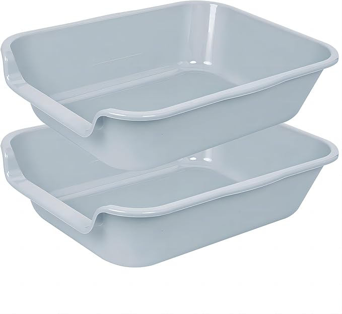 2 Pack of Extra Large Cat Litter Box (ABS Material), Low Entry Senior Litter Pen for Geriatric Kitty Big Cats, Jumbo Pet Safe Litter Boxes Tray for Indoor Pets Potty (Gray, 20" L x 15.5" W)-Mewly Pet