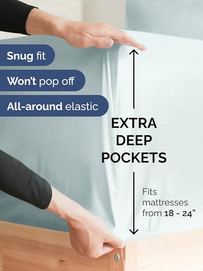 Extra Deep Cal King Sheet Set - 6 Piece Breathable and Cooling Sheets - Hotel Luxury Bed Sheets Set - Easy Fit - Soft, Wrinkle Free and Comfy Sheets Set - Ice Blue Sheet Set with Extra Deep Pockets