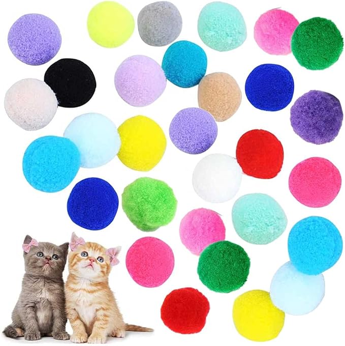 30Pcs 1.3 Inch Cat Toy Balls Soft Kitten Pompom Toys Indoor Cats Interactive Playing Quiet Ball Cats Favorite Toy, Cat Pom Pom Balls for Craft DIY Creative Crafts Decorations (Assorted Color)-Mewly Pet