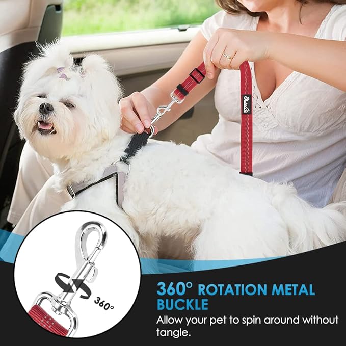SlowTon Dog Seat Belt for Car, 2 Pack Dog Car Harness Seatbelt Adjustable with Elastic Bungee Buffer, 2 in 1 Pet Car Leash Headrest Restraint Dog Reflective Safety Tether (Red, Headrest+Clip)-Mewly Pet