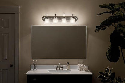 Kichler 30" 4-Light Vanity Bath Light in Brushed Nickel, Modern Bathroom Light with Clear Satin Etched Glass, (30" W x 8" H), 5338NIS