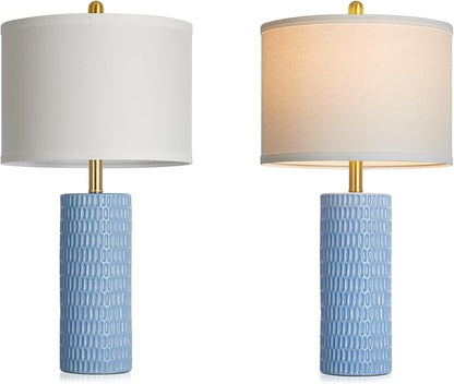 27" Blue Ceramic Lamps Set of 2, Coastal Ceramic Table Lamps for Living Room with Rotary Switch, Classic Bedside Lamp for Nightstand, Tall Lamps for Bedroom Side End Table Home Decor