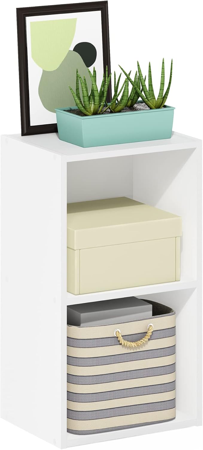 Furinno PASIR Book Shelf, 2-Tier Modern Bookshelf, Open Shelves Bookcase 9" x 12" x 21", for Living Room, Bedroom, Home Office, White