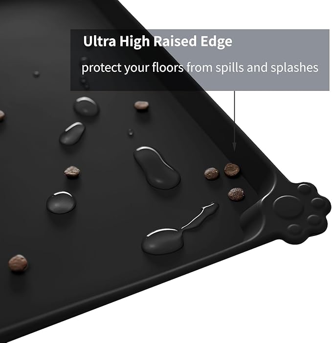 Waterproof Pet Feeding Mat with High Raised Edges, Heavier and Thicker Placemats for Cat Dog Water Bowl with BPA Free, Dogs Cats Food Mats for Messy Drinkers to Prevent Spill and Protect Floors-Mewly Pet