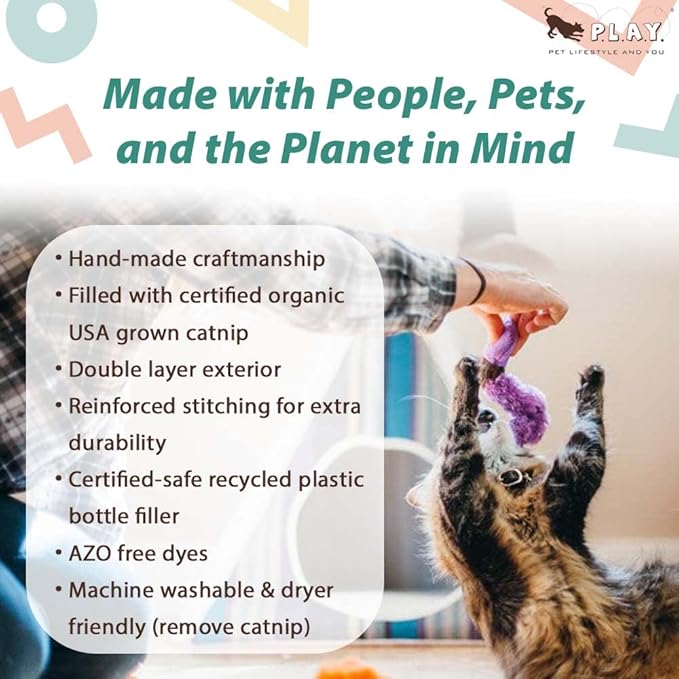 P.L.A.Y. Cute Cat Toys - Feline Frenzy Animal Critter Themed Catnip Filled Toy, Great for Adult Cats and Kittens - Machine Washable, Recycled Materials, Crinkles, Bungees (Wiggly Wormies, Set of 2)-Mewly Pet