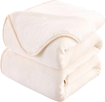 HOZY Soft Blanket Queen Size Fleece Warm Fuzzy Throw Blankets for The Bed Sofa Lightweight 350GSM Ivory 90"*90"