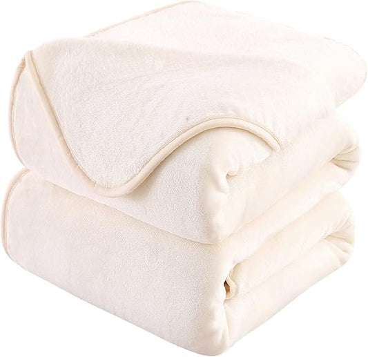HOZY Soft Blanket Queen Size Fleece Warm Fuzzy Throw Blankets for The Bed Sofa Lightweight 350GSM Ivory 90"*90"