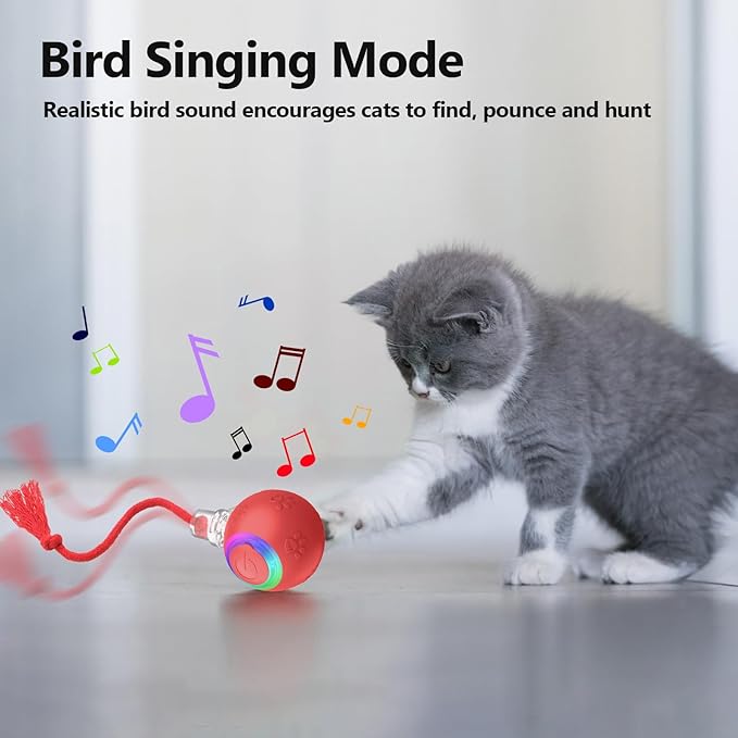 Interactive Cat Toys, Automatic Moving Cat Toys for Bored Indoor Adult Cats, Fast Rolling, Chirping & Motion-Activated Kitty Toys, Fun Gift for Cats with Speedy Tail 2.0, USB Rechargeable,Red-Mewly Pet